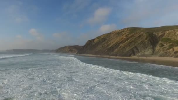 Aerial from ocean waves in Portugal — Stock Video