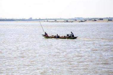 Irrawady Nehri, Myanmar - 17 Kasım 2015: Taşıma domuzlar o