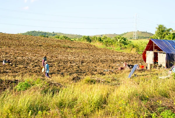 Trabalhando na terra no campo de Mianmar — Fotografia de Stock