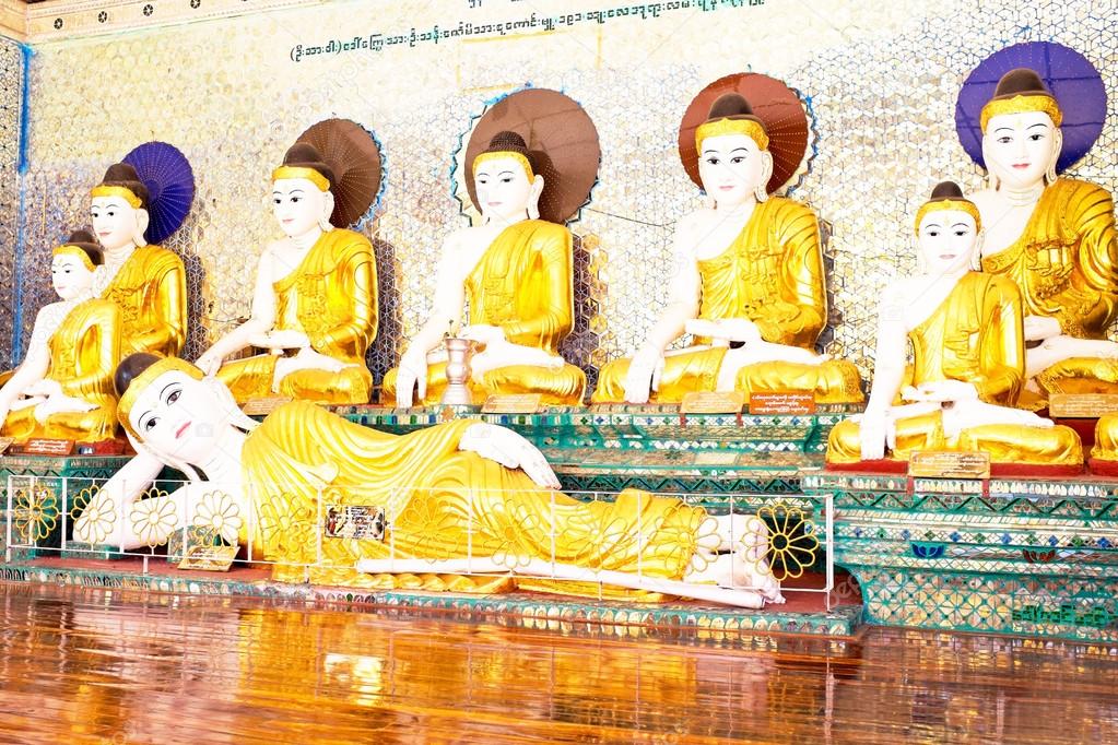 Buddha statues in the Shwedagon pagoda in Yangon, Myanmar