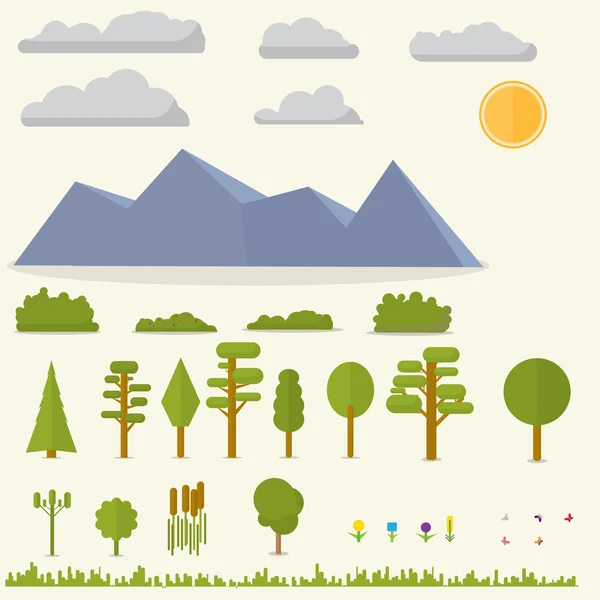 Flat set of landscape elements — Stock Vector