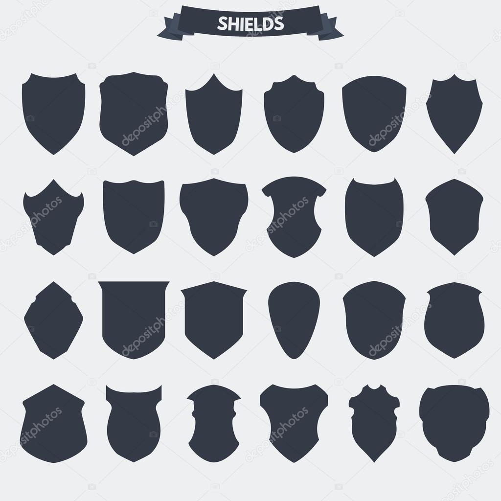 Set of retro vintage shield icons and emblems, badges and signs for logotype, coat of arms, banners or other graphic or printing safety awards and symbols.