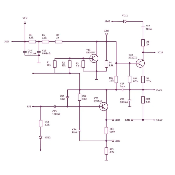 Schéma Électrique Schéma Câblage Avec Pièces Radio Connexion Notation Textuelle — Image vectorielle