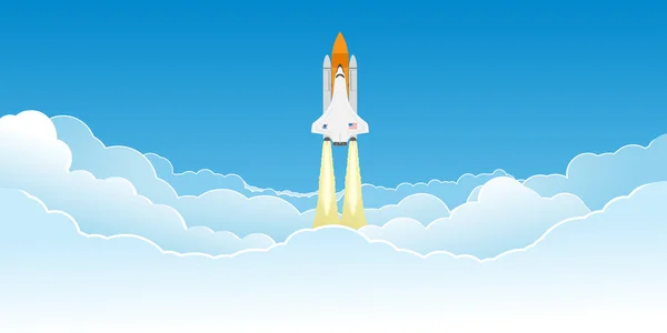 Shuttle volando en las nubes . — Vector de stock