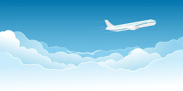 Repülőgép repül a felhők felett — Stock Vector