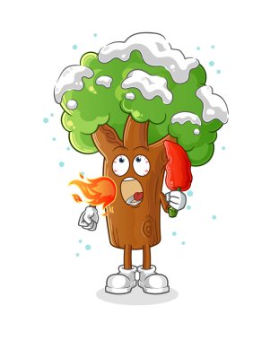 Kış ağacı sıcak biber maskotu yer. çizgi film vektörü