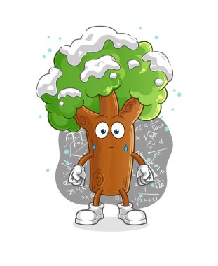 Kış ağacı sert vektör düşünüyor. çizgi film karakteri