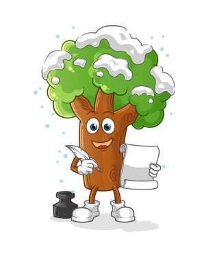 Kış ağacı yazarı vektörü. çizgi film karakteri