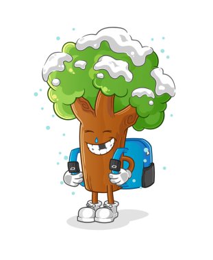 Kış ağacı okul vektörüne gidiyor. çizgi film karakteri