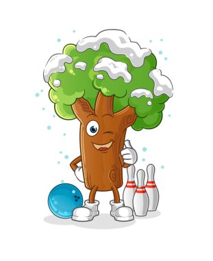 Kış ağacı bowling oynuyor. karakter vektörü