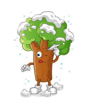 Kağıt uçaklı kış ağacı. çizgi film maskotu vektörü