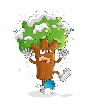 Bowling çizgi filmiyle kış ağacı tepesi. çizgi film maskotu vektörü