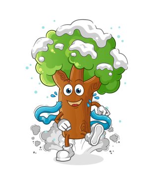 Kış ağacı koşucusu karakteri. çizgi film maskotu vektörü