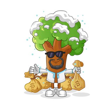 Kış ağacı zengin Arap maskotu. çizgi film vektörü