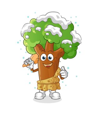 Antik kış ağacı çizgi filmi. çizgi film maskotu vektörü