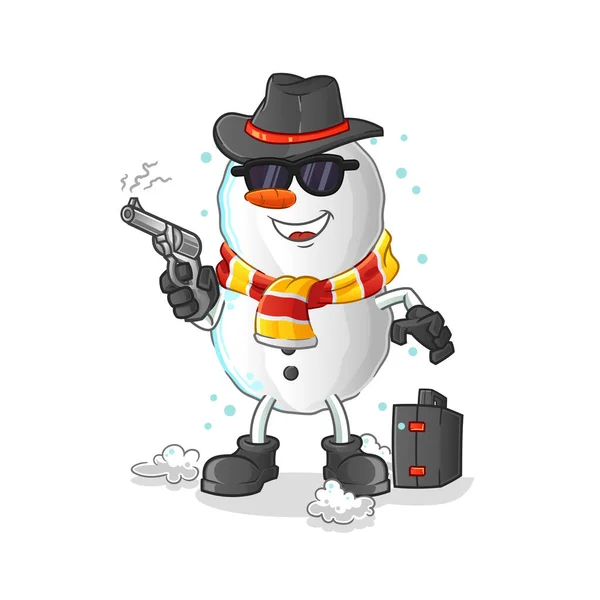 Snowman Mafia Gun Character Cartoon Mascot Vector — Stock Vector