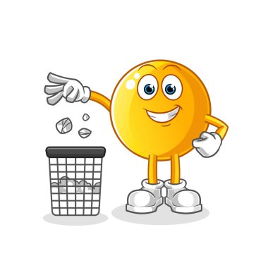  Çöp tenekesinin maskotuna çöp at. çizgi film vektörü