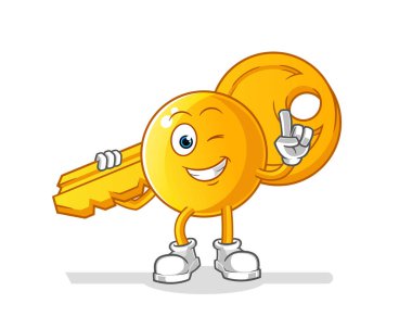 Simgeler anahtar maskotu taşır. çizgi film vektörü