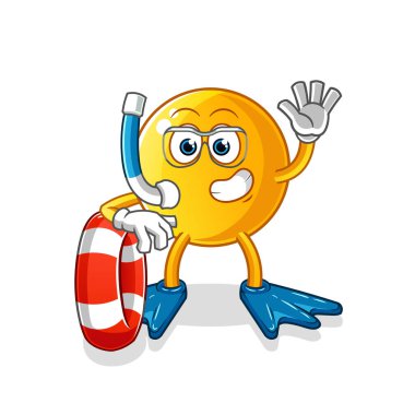  Şamandıra maskotlu bir simgesel yüzücü. çizgi film vektörü