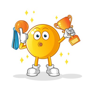  Trophie ve madalya vektörüyle emoticon kazananı. çizgi film karakteri