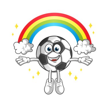 Gökkuşağı maskotlu bir top. çizgi film vektörü