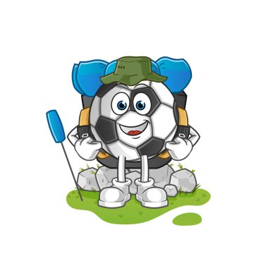 Top kamp maskotuna gidiyor. çizgi film vektörü