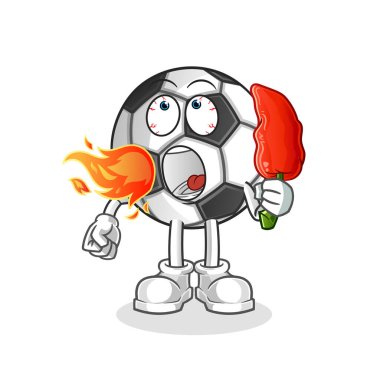 Top sıcak biber maskotu yiyor. çizgi film vektörü