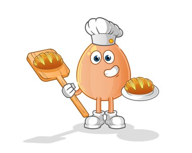  Ekmek karikatürlü yumurta fırıncısı. çizgi film maskotu vektörü