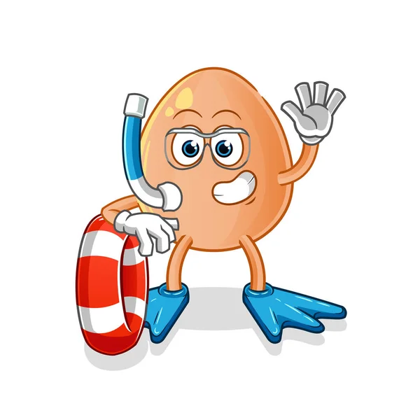 Nadador Huevos Con Mascota Boya Vector Dibujos Animados — Archivo Imágenes Vectoriales