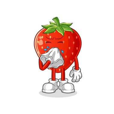 Çilekli sümkürme karakteri. çizgi film maskotu vektörü