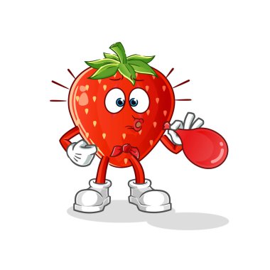 Çilekli pandomim balon şişirme karakteri. çizgi film maskotu vektörü