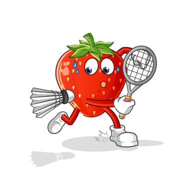 Badminton oynayan çilek. karakter vektörü