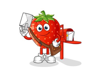 Çilekli postacı vektörü. çizgi film karakteri