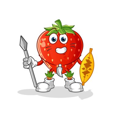 Çilekli Afrika kabilesi maskotu. çizgi film vektörü