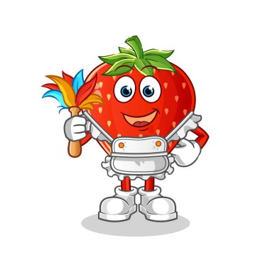 Çilekli hizmetçi maskotu. çizgi film vektörü