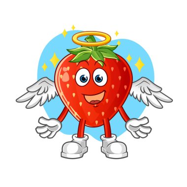 Kanat vektörlü çilekli melek. çizgi film karakteri