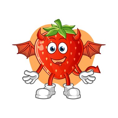 Kanatlı çilek iblisi. çizgi film maskotu vektörü
