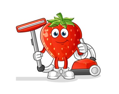 Elektrikli süpürgeyle tertemiz çilek. karakter vektörü