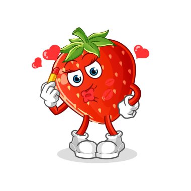 Çilekli makyaj maskotu. çizgi film vektörü