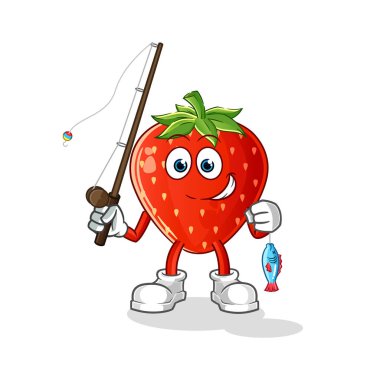 Çilekli balıkçı illüstrasyonu. karakter vektörü