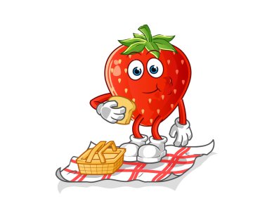 Piknik karikatüründe çilek. çizgi film maskotu vektörü