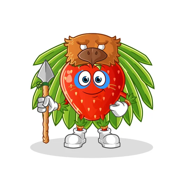 Mascotte Homme Tribu Fraise Vecteur Dessin Animé — Image vectorielle