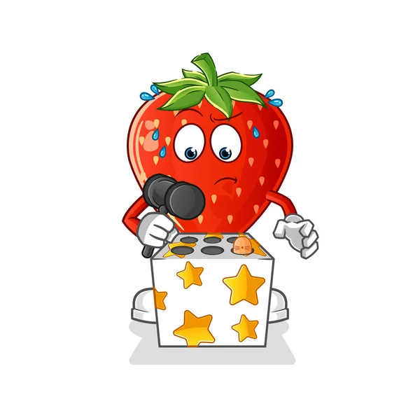 Strawberry Play Whack Mole Mascot Cartoon Vector — Stock Vector