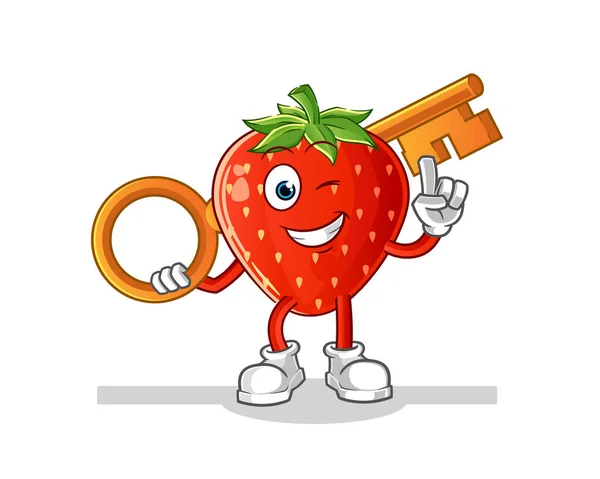 Strawberry Holding Key Illustration Character Vector — Wektor stockowy