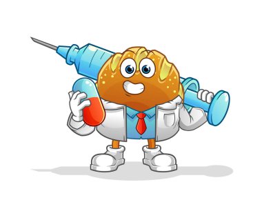 Ekmek doktoru elinde ilaç ve iğne tutuyor.