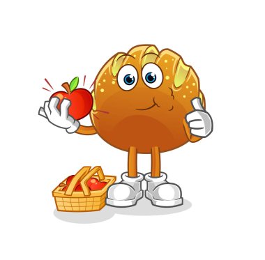 Elma çizimi yiyen ekmek. karakter vektörü