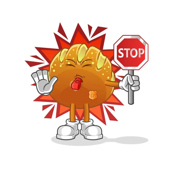 Bread Holding Stop Sign Cartoon Mascot Vector — Stock Vector