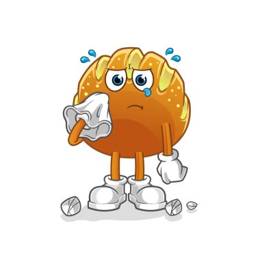 Ekmek peçeteyle ağlar. çizgi film maskotu vektörü