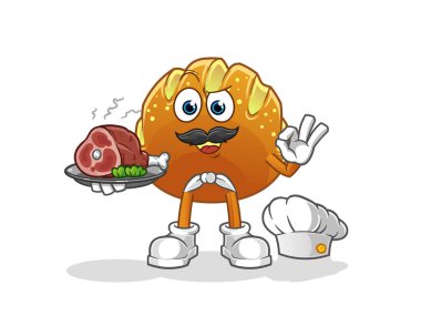 Et maskotlu ekmek şefi. çizgi film vektörü