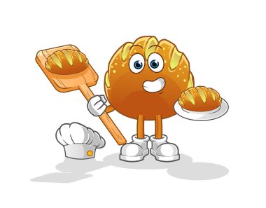 Ekmek fırınında ekmek. çizgi film maskotu vektörü